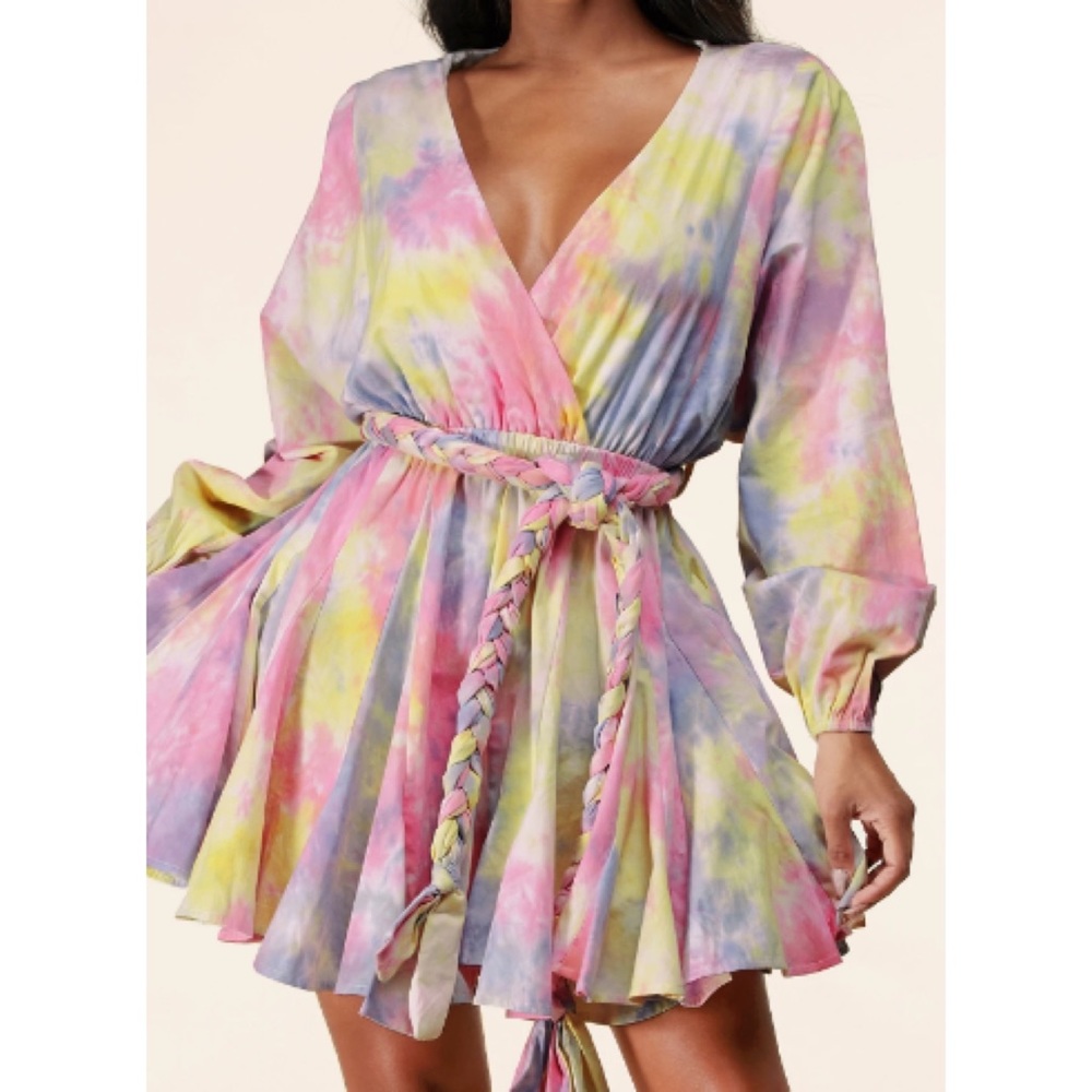 Pink Tie-Dye Surplice Skater Dress